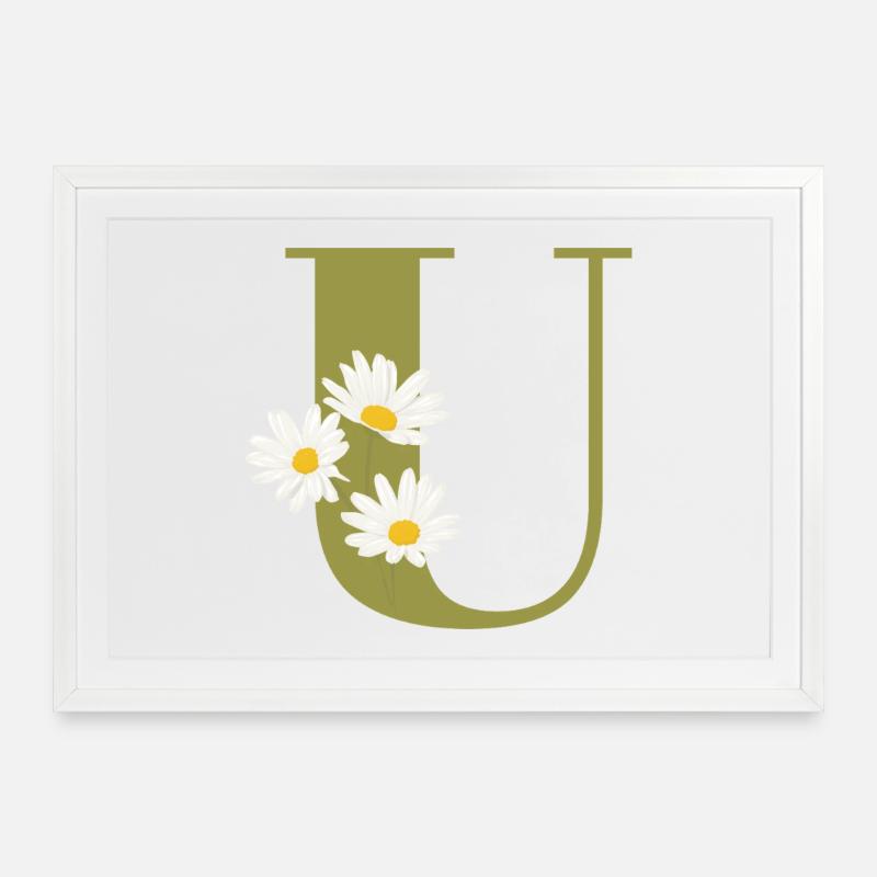 Green daisies u letter - Framed poster (69 × 49 cm) - white