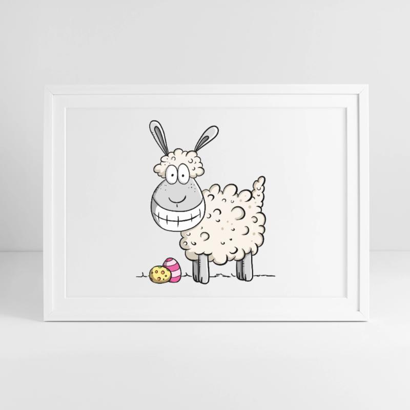 Happy Easter sheep I Easter gift Easter motive Fun Framed poster (69 × 49 cm)