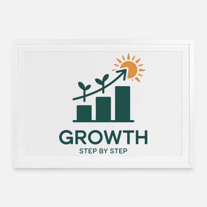 Growth Step by Step – Erfolg & Wachstum - Gerahmtes Poster (69 × 49 cm) - Weiß