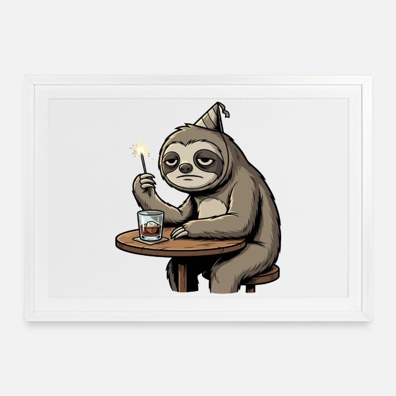 Boring New Year Sloth - Framed poster (69 × 49 cm) - white
