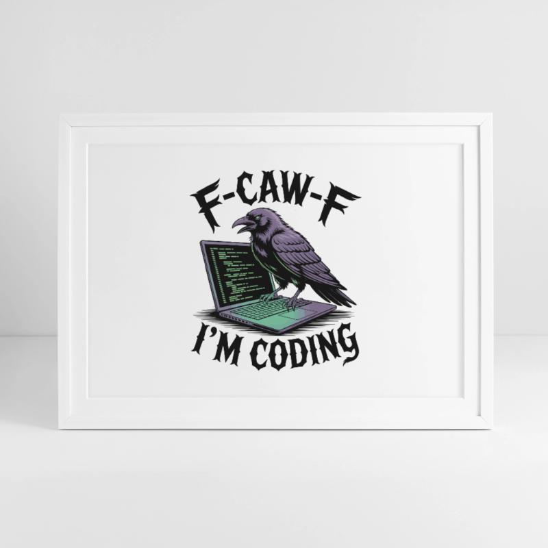 RabenCoder: Code Raven am Laptop Gerahmtes Poster (69 × 49 cm)