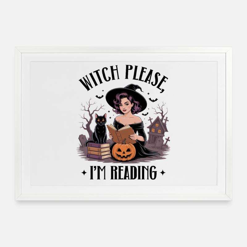 Lecture de sorcière par Pumpkin Night - Affiche encadrée (69 × 49 cm) - blanc