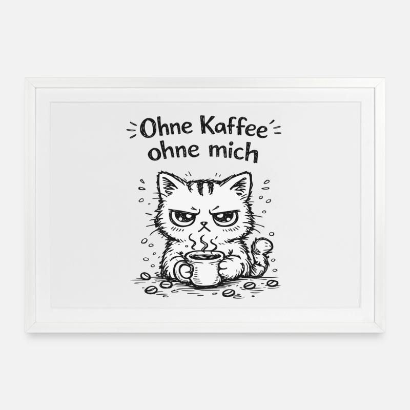 Grimace de café de chat - Affiche encadrée (69 × 49 cm) - blanc