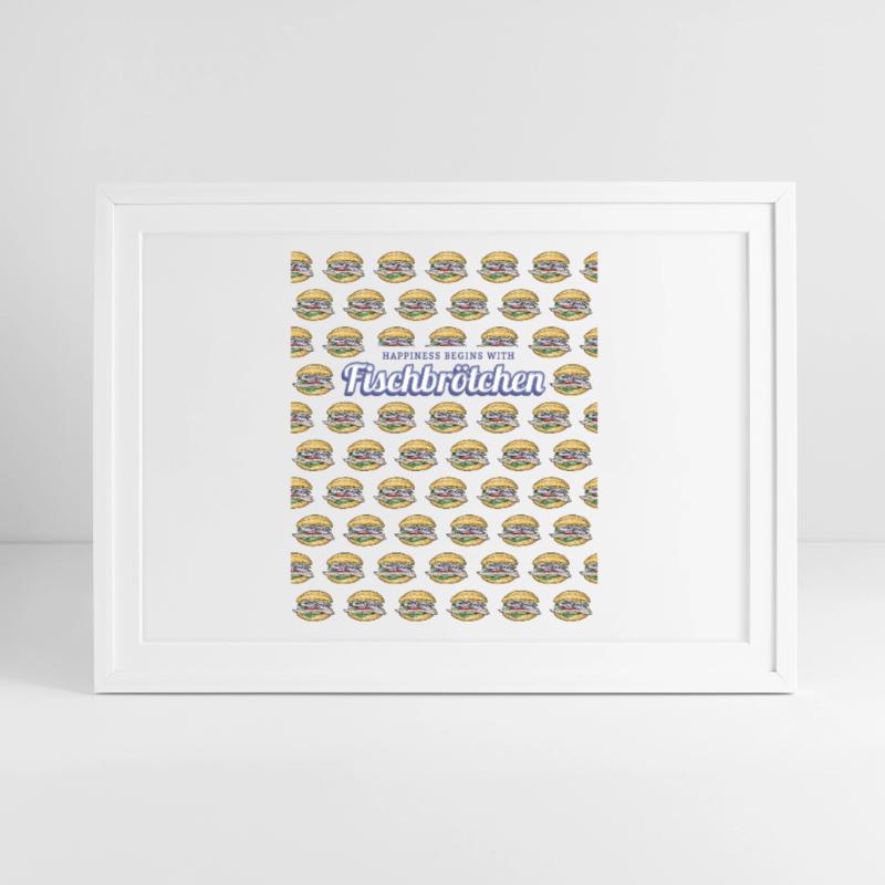 Fischbrötchen mit Matjes oder Bismarckhering Gerahmtes Poster (69 × 49 cm)