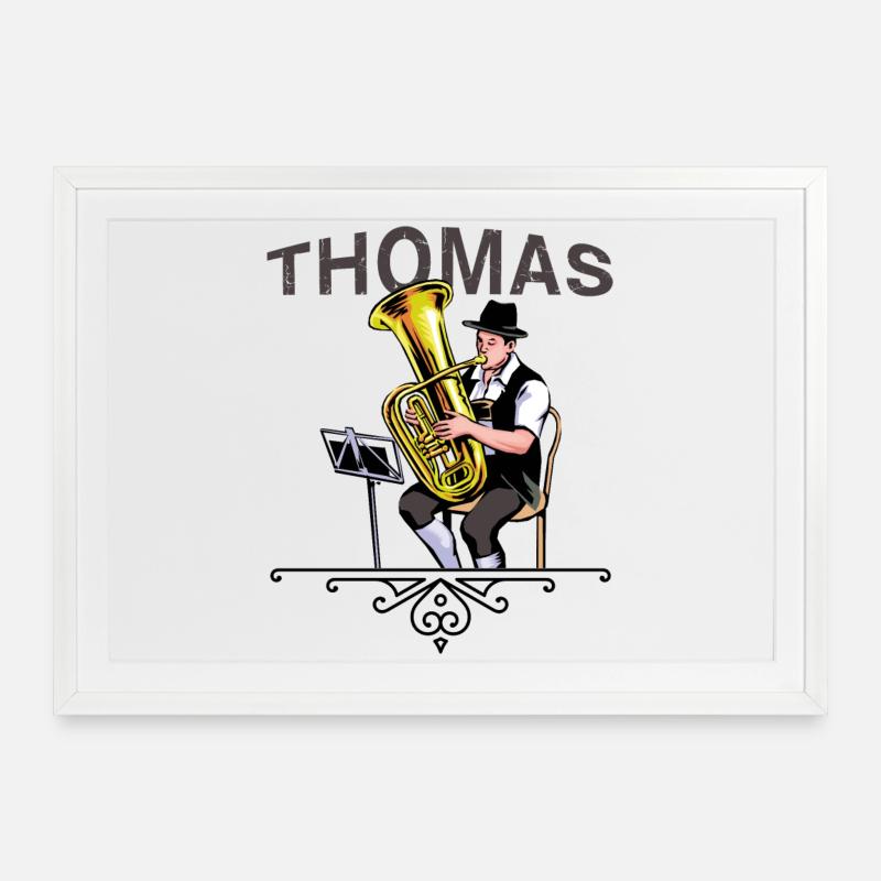 Tuba player folk music THOMAS - Framed poster (69 × 49 cm) - white