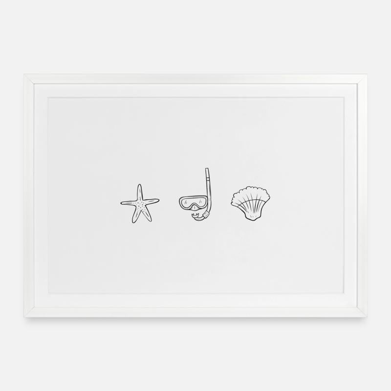 Snorkel Silhouette Dive - Affiche encadrée (69 × 49 cm) - blanc