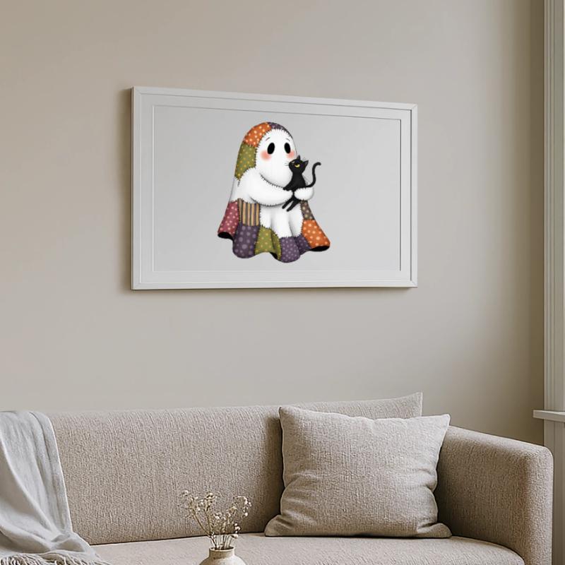 Patchwork Ghost with Black Cat Framed poster (69 × 49 cm)