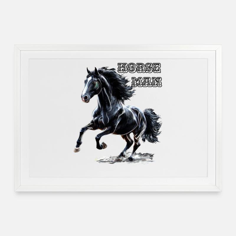 Cavalier - Etalon - Affiche encadrée (69 × 49 cm) - blanc