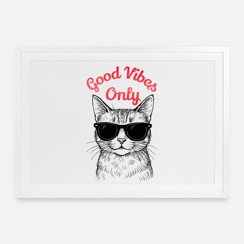 GoodVibesOnly – Cool Cats Illustration - Framed poster (69 × 49 cm) - white