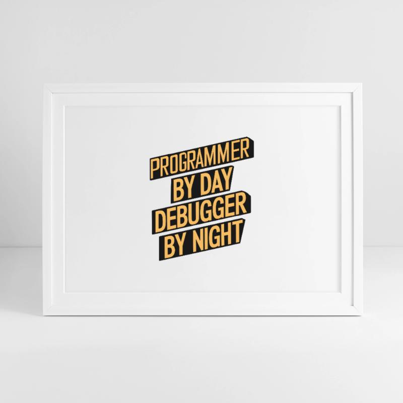 Programmer by Day, Debugger by Night Gerahmtes Poster (69 × 49 cm)