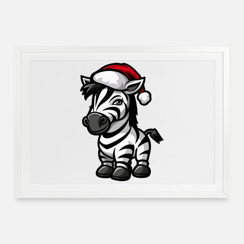 Zebra Weihnachten - Gerahmtes Poster (69 × 49 cm) - Weiß