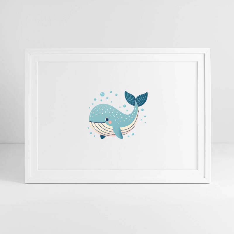 Blue Whale with Bubbles Framed poster (69 × 49 cm)