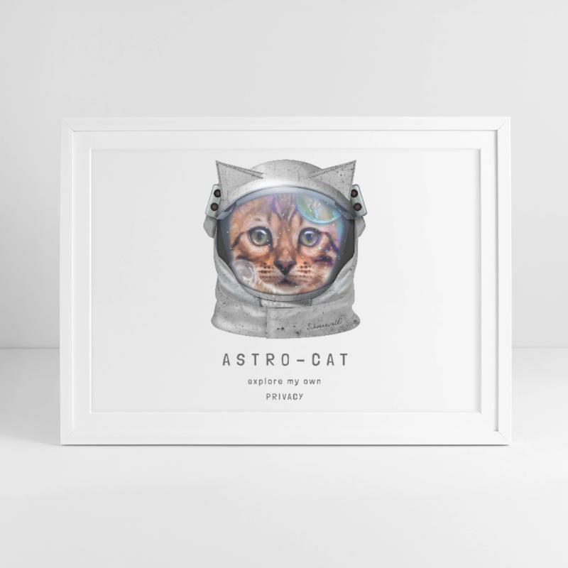 Astro chat Chat de l’espace Chat astronaute Chat dans l’espace Affiche encadrée (69 × 49 cm)