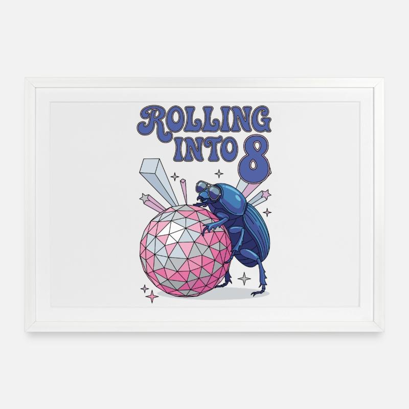 Rolling Into 8 Disco-Mistkäfer - Gerahmtes Poster (69 × 49 cm) - Weiß