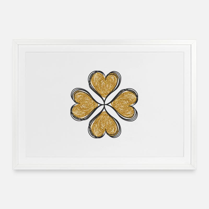 Trèfle love or - Affiche encadrée (69 × 49 cm) - blanc