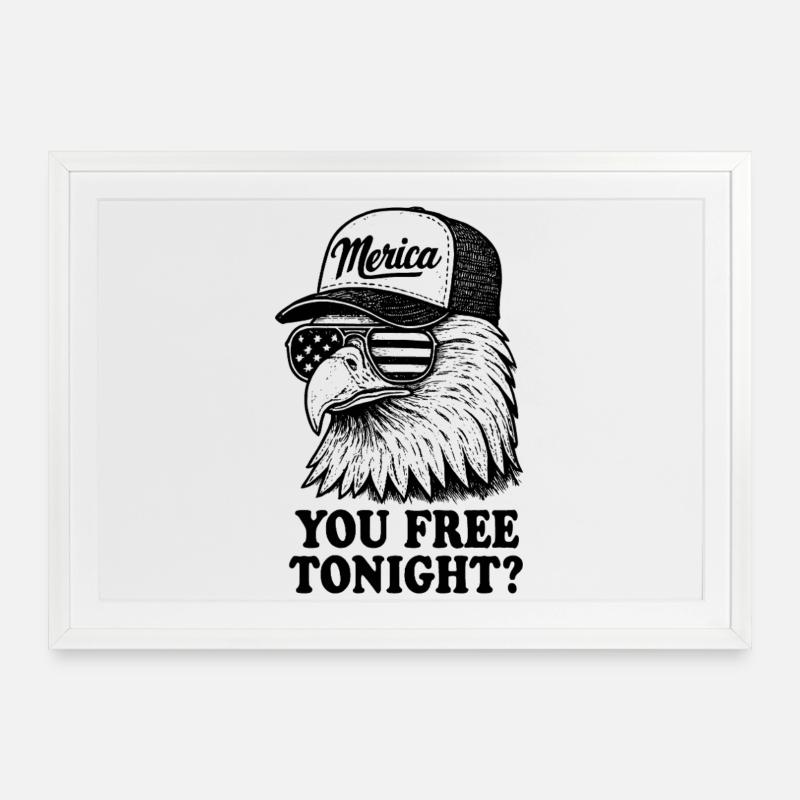Tu es libre ce soir, Eagle, 4 juillet - Affiche encadrée (69 × 49 cm) - blanc