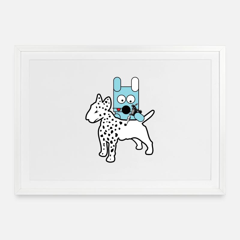 Chien Robot Bleu avec seringue - Affiche encadrée (69 × 49 cm) - blanc