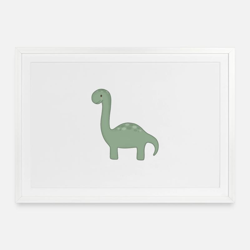 Dessin animé du Dino Vert - Affiche encadrée (69 × 49 cm) - blanc