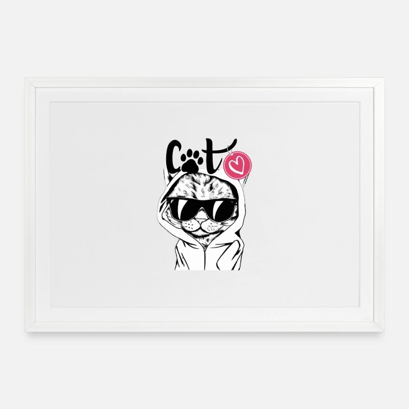 Sweat à capuche pour chat avec lunettes de soleil - Affiche encadrée (69 × 49 cm) - blanc