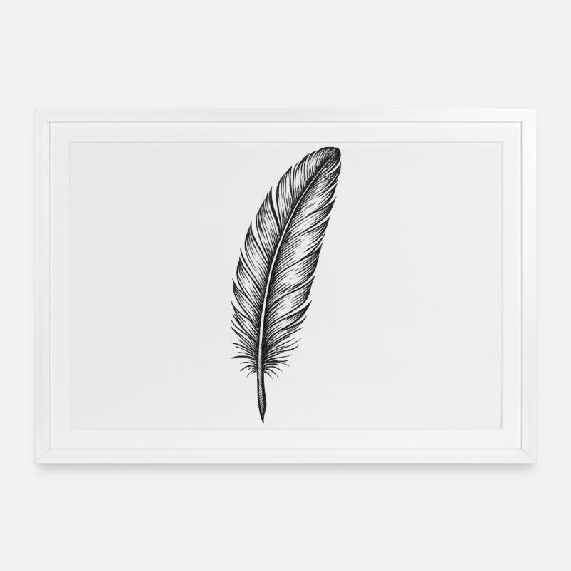 Plume Scintillante en Noir - Affiche encadrée (69 × 49 cm) - blanc