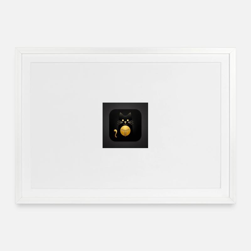 Schwarze Katze mit Gold Elegantes Design - Gerahmtes Poster (69 × 49 cm) - Weiß