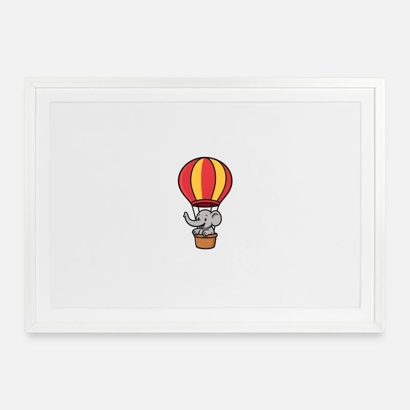 Niedlicher Elefantenballon Kinderdesign - Gerahmtes Poster (69 × 49 cm) - Weiß