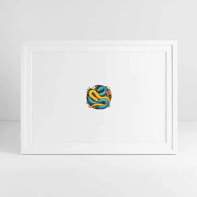 Two Python Snakes in Flower Ring Framed poster (69 × 49 cm)