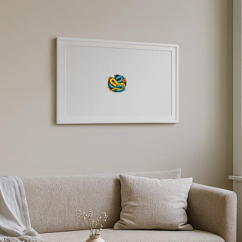 Deux serpents python dans l’anneau fleuri Affiche encadrée (69 × 49 cm)