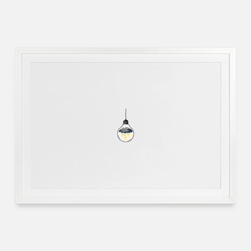 Stormy Idea in Light Bulb - Framed poster (69 × 49 cm) - white