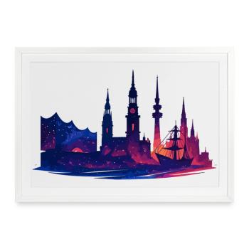 Hamburg Stadt Silhouette galaktisch edel Geschenk - Gerahmtes Poster (69 × 49 cm) - Weiß - Vorne
