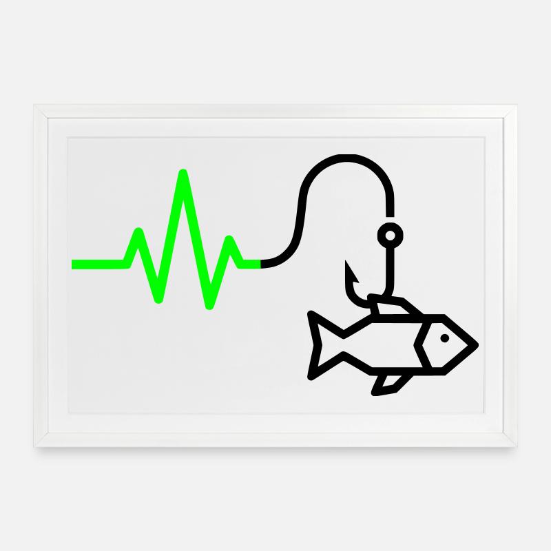 ECG Heart Rate Fish Hook Outline - Framed poster (69 × 49 cm) - white