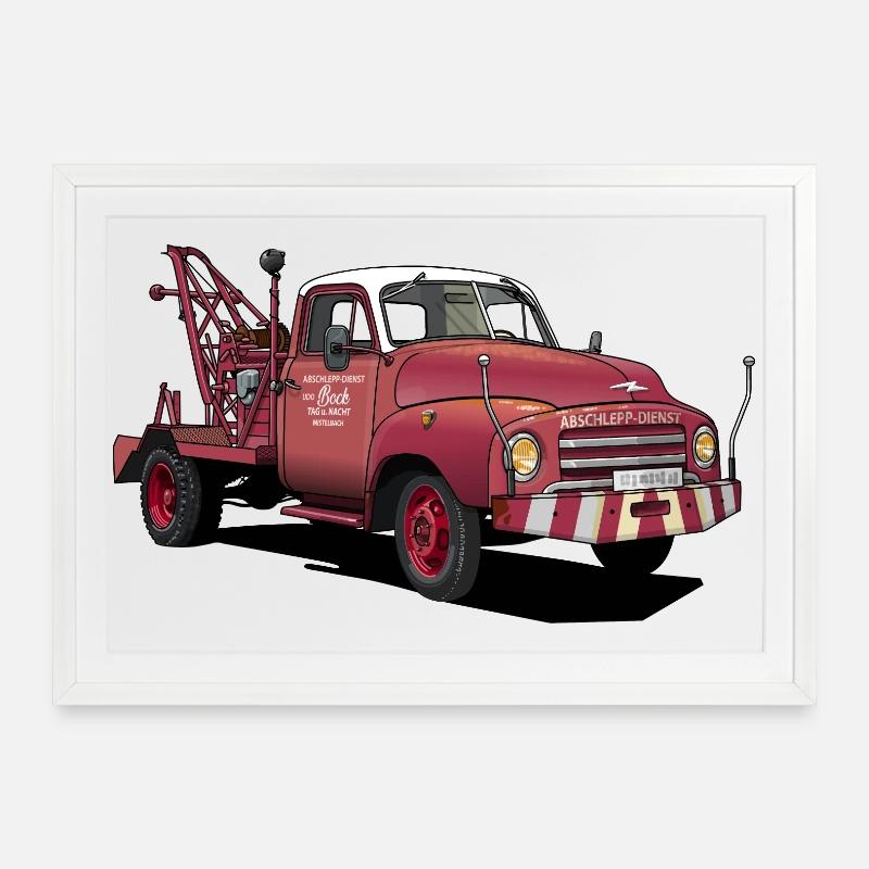 Abschleppwagen, Pannenhilfe - Gerahmtes Poster (69 × 49 cm) - Weiß