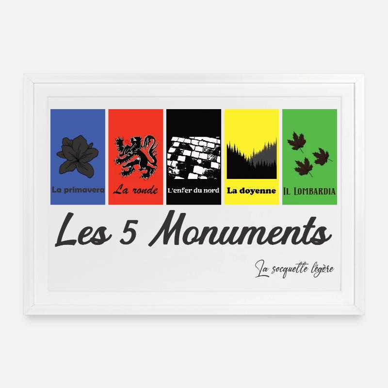 Les 5 monuments cycliste - Affiche encadrée (69 × 49 cm) - blanc