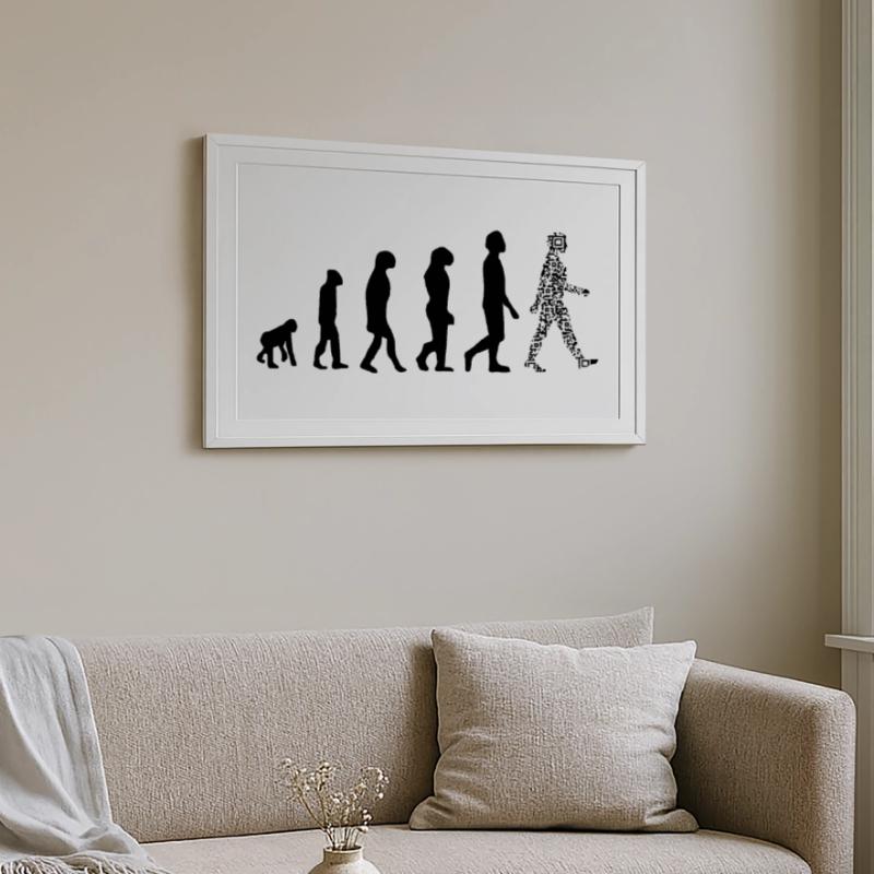 Evolution QR Code - Humor Gesundheits-Pass Gerahmtes Poster (69 × 49 cm)