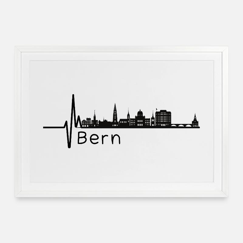 Bern Herzschlag Skyline - Gerahmtes Poster (69 × 49 cm) - Weiß