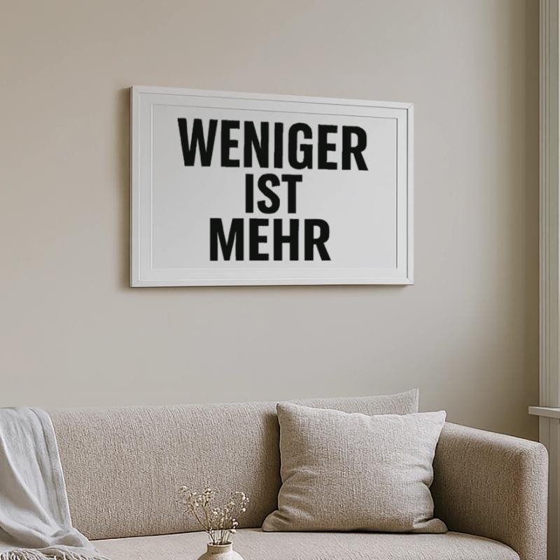 Moins c’est plus de conception typographique Affiche encadrée (69 × 49 cm)