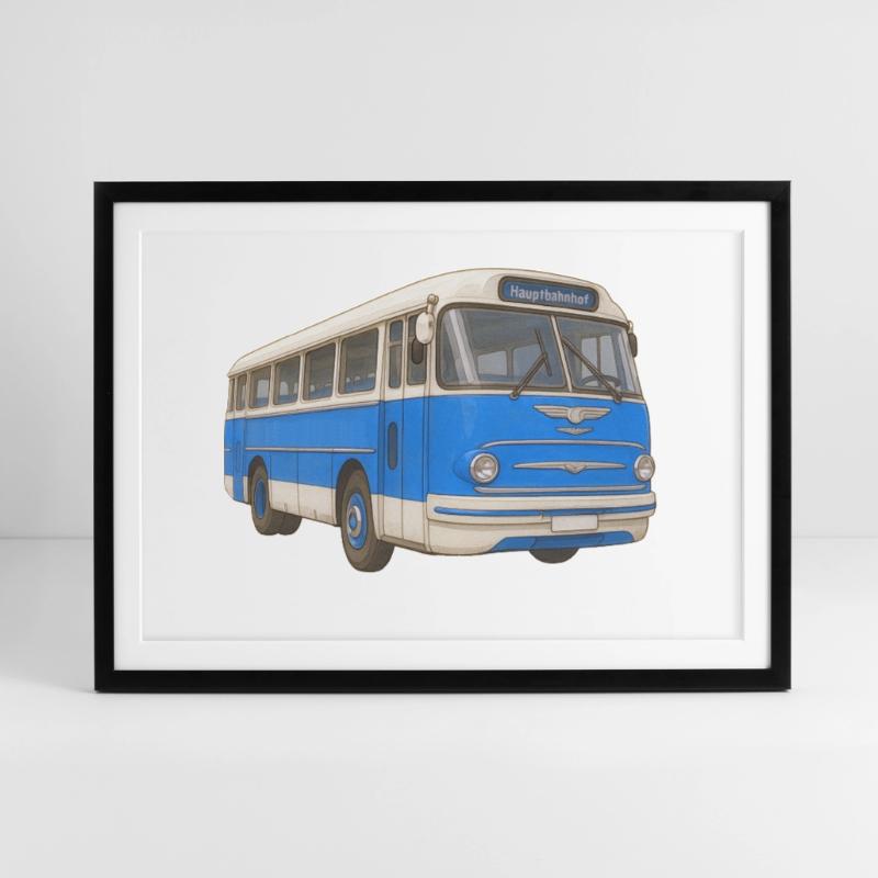 Vecchio autobus blu Poster incorniciato (69×49 cm)