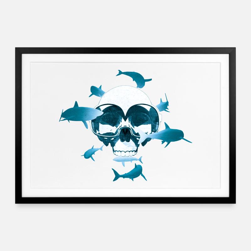 Schädel & Tauchen - Gerahmtes Poster (69 × 49 cm) - Schwarz