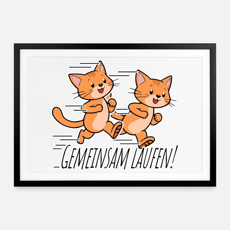Courez ensemble ! Équipe de course des chats mignons ! - Affiche encadrée (69 × 49 cm) - noir