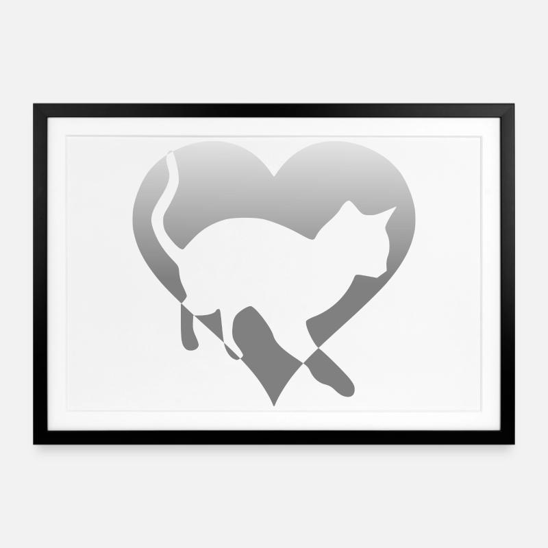 Cat kitten in a heart - Framed poster (69 × 49 cm) - black