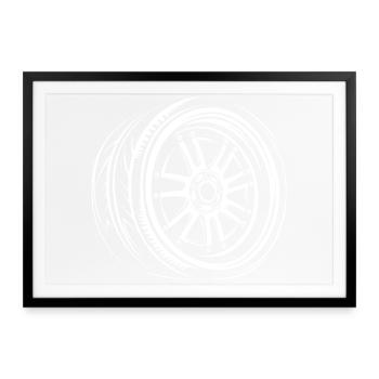 Sportliches Felgen-Design – Tuning Rad & Reifen - Gerahmtes Poster (69 × 49 cm) - Schwarz - Vorne