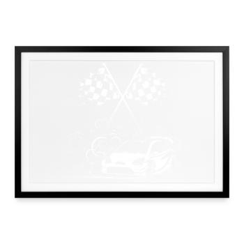 Autos Symbol Zielflagge Rally Drift Icon Logo - Gerahmtes Poster (69 × 49 cm) - Schwarz - Vorne