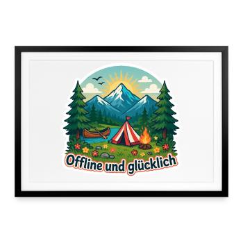 Offline glücklich - Gerahmtes Poster (69 × 49 cm) - Schwarz - Vorne