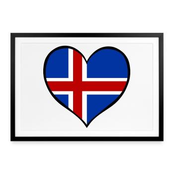 Island Herzflagge - Gerahmtes Poster (69 × 49 cm) - Schwarz - Vorne