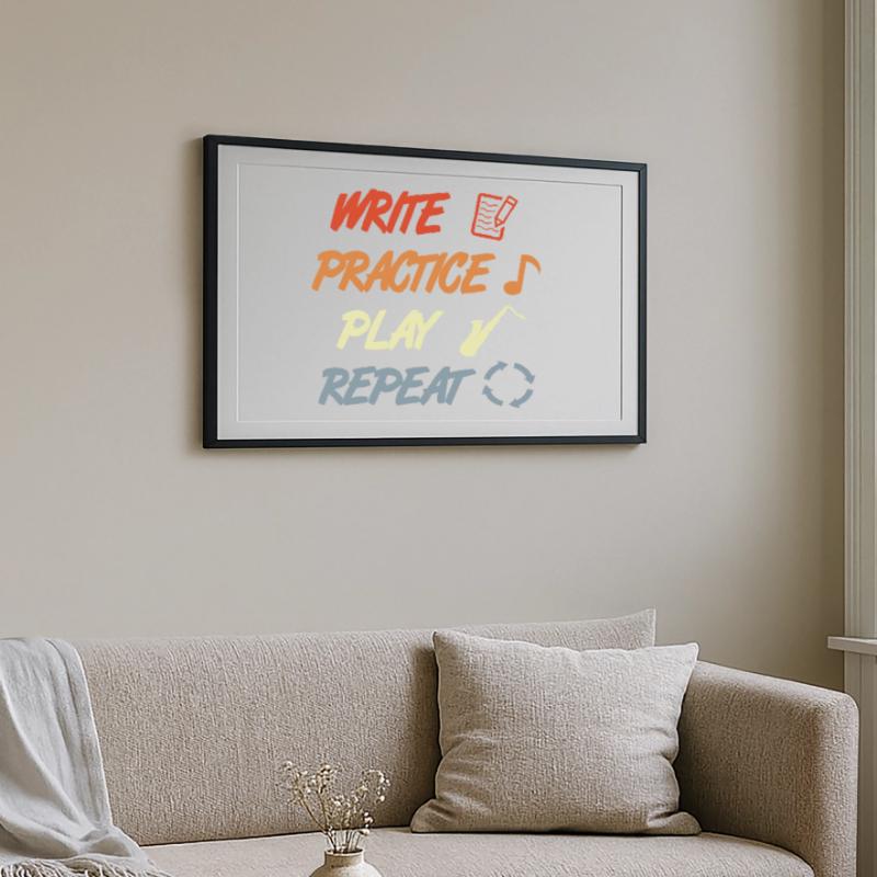 Write Practice Play Repeat Framed poster (69 × 49 cm)