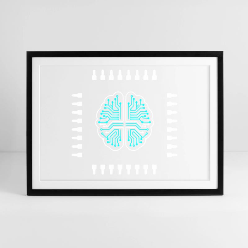 AI Brain Chip Processor Tech Vector Framed poster (69 × 49 cm)