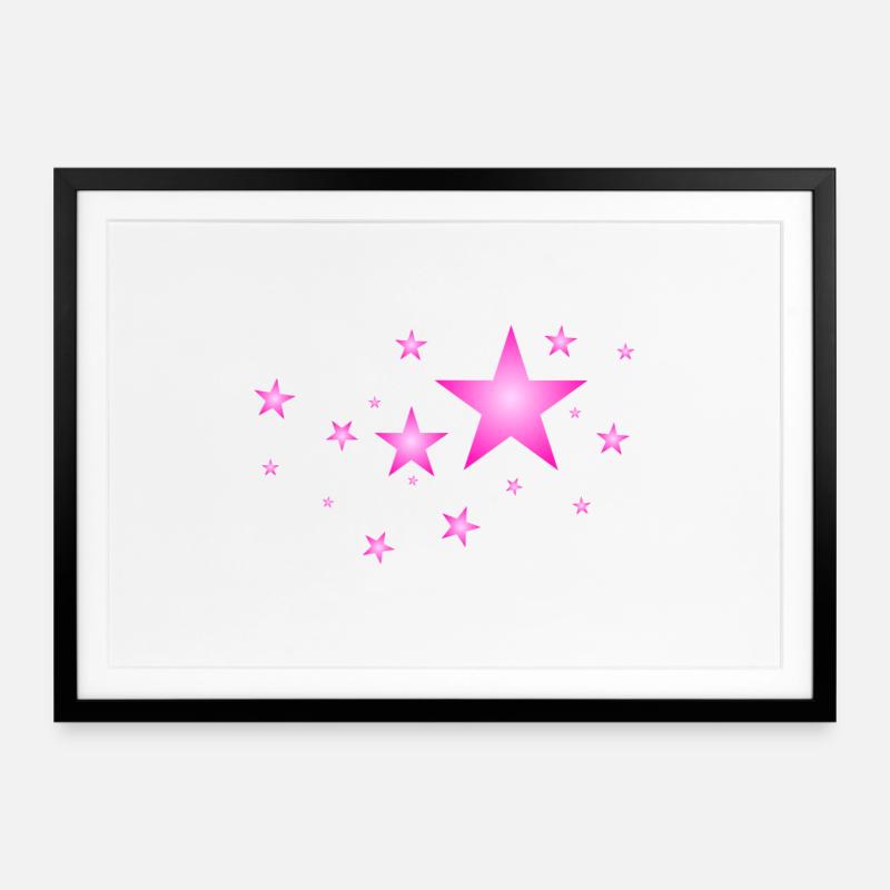 Sterne in Pink - Gerahmtes Poster (69 × 49 cm) - Schwarz