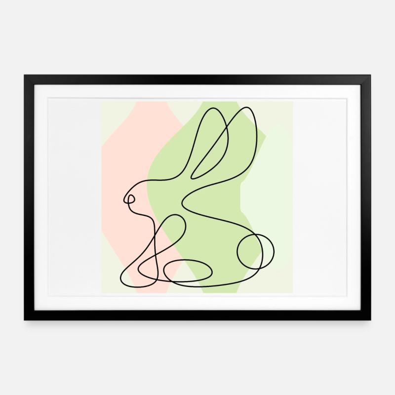 DESSIN AU TRAIT DU LAPIN DE PÂQUES - Affiche encadrée (69 × 49 cm) - noir
