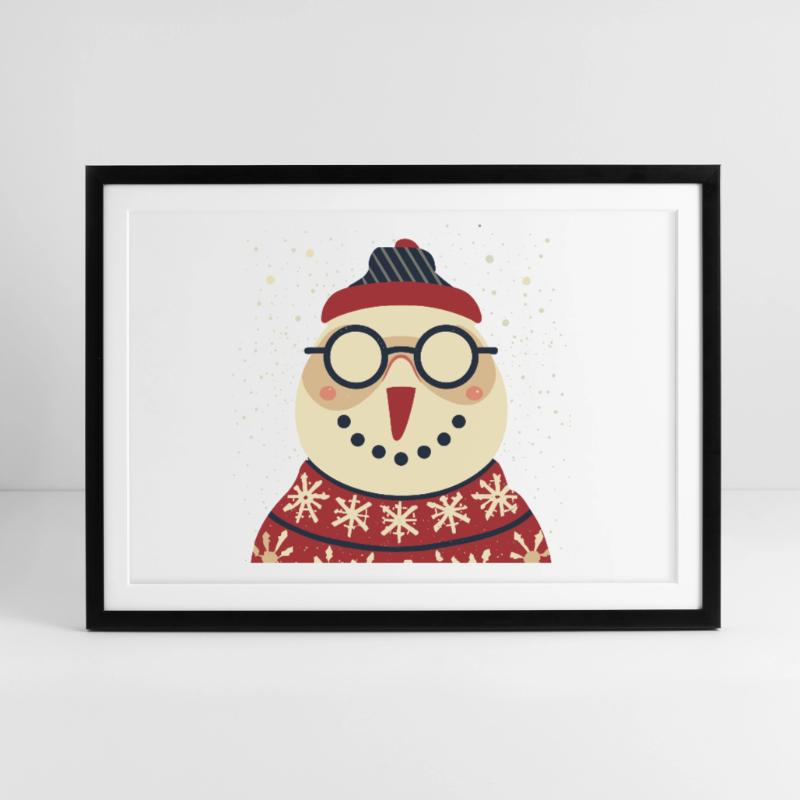 Winter Eulenpullover mit Brille Gerahmtes Poster (69 × 49 cm)