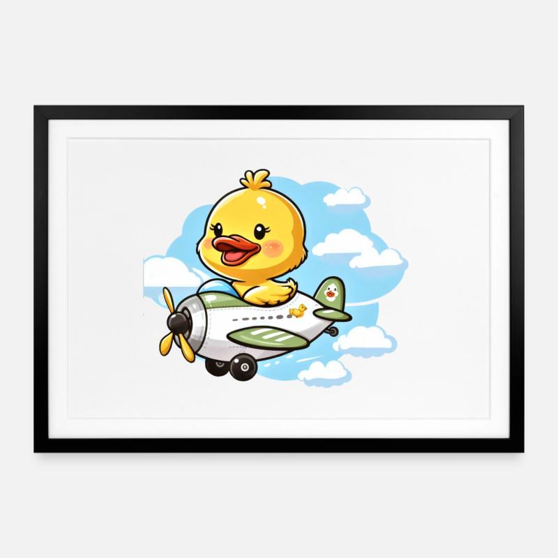 Cute Duck Aviator Design - Framed poster (69 × 49 cm) - black